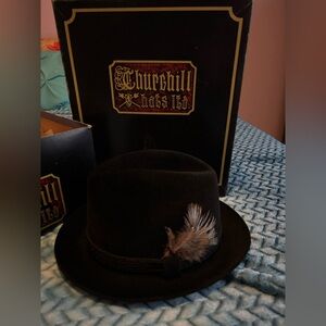 Churchill Black Hat with Feather Detail